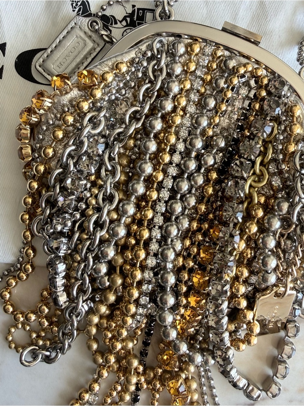 Rare Limited Edition Coach Poppy Metallic Fringe Chain Purse- Gold & Silver - Picture 3 of 6